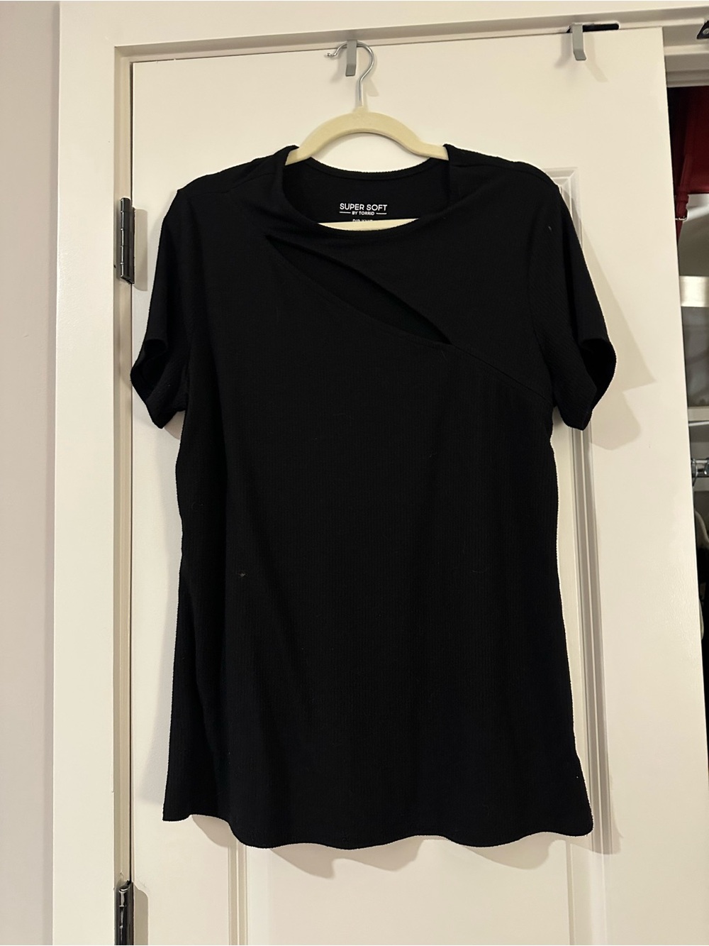 Super Soft Black Short Sleeve Ribbed Tee with Front Cutout